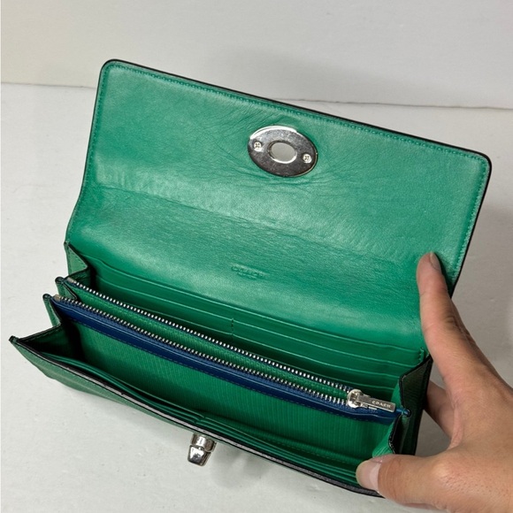 Coach Embossed Textured Leather Slim Envelope Wallet Pouch Green - Picture 8 of 12